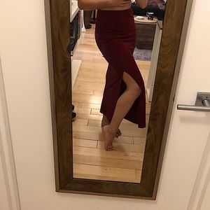 Maroon tight long skirt with slit size small